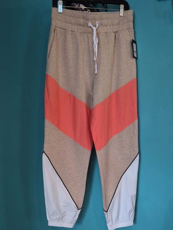 Dkny Pants - NWT DKNY Neutral Tan & Coral Chevron Jogger Pants with White Panels Waist 15-17